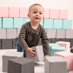 KiddyMoon pehme vahtplokkide ehitusklotsid 14cm lastele multifunktsionaalne vahtkonstruktsioon Montessori mänguasi beebidele, sertifitseeritud ELi, 24 tükki, segu: helehall-roosa-mint цена и информация | Игрушки для малышей | kaup24.ee