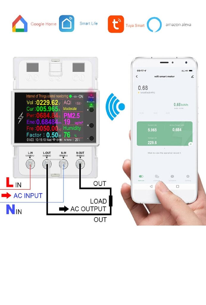 Wi-Fi kaugjuhtimispult AT4PW digitaalne energia Kwhmõõdik цена и информация | Lülitid ja pistikupesad | kaup24.ee