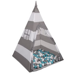 Игровая палатка с мячами Selonis Teepee, 100 мячей, серая/белая цена и информация | Drewniana Wieża Piramida Kura Nakładanie Kolorowych Kwadratów LD-15 15276 | kaup24.ee