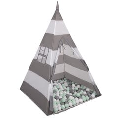 Игровая палатка Selonis Tipi с 400 шарами 6 см, серо-белые полосы: белый/серый/зеленоватый цена и информация | Игрушки для малышей | kaup24.ee