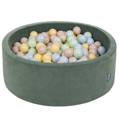 KiddyMoon pehme palliväljak ümmargune 90x30cm/200 palli ∅ 7cm / 2.75In lastele, Foam Velvet Ball Pool Baby Playballs, Made In The EU, metsaroheline:pastelbeež/pastelsinine/pastelsinine/ pastelsinine/m hind ja info | Imikute mänguasjad | kaup24.ee