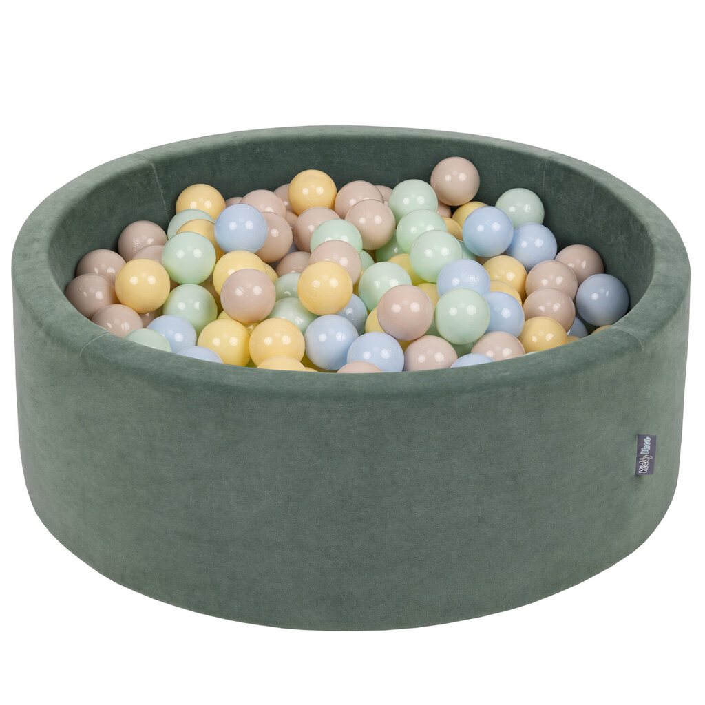 KiddyMoon pehme palliväljak ümmargune 90x30cm/200 palli ∅ 7cm / 2.75In lastele, Foam Velvet Ball Pool Baby Playballs, Made In The EU, metsaroheline:pastelbeež/pastelsinine/pastelsinine/ pastelsinine/m цена и информация | Imikute mänguasjad | kaup24.ee