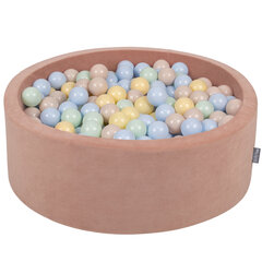 KiddyMoon pehme palliväljak ümmargune 90x30cm/200 palli ∅ 7cm / 2.75In lastele, Foam Velvet Ball Pool Baby Playballs, Made In The EU, desert pink:pastel beež/pastelsinine/pastelsinine/ pastelsinine/mi hind ja info | Imikute mänguasjad | kaup24.ee