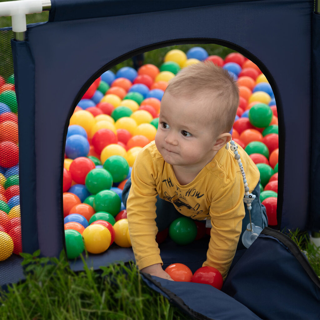 Selonis Beebi mänguväljak suur suurus mänguväljak 200 palliga lastele, tumesinine:babyblue/blue/pearl hind ja info | Reisivoodid, mänguaedikud | kaup24.ee