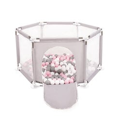 Складной манеж Selonis со 100 шариками, серый: белый/серый/пудровый розовый цена и информация | Игрушки для малышей | kaup24.ee