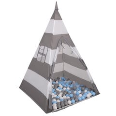 Selonis Teepee mängutelk koos 200 palliga 6 cm indiaani telk lastele, hall/valge bänd: hall/valge/läbipaistev/sinine hind ja info | Imikute mänguasjad | kaup24.ee