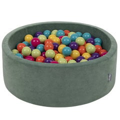 KiddyMoon pehme palliväljak ümmargune 90x30cm/300 palli ∅ 7cm / 2.75In lastele, Foam Velvet Ball Pool Baby Playballs, Made In The EU, metsas roheline: heleroheline/ kollane/türkiis/oranž/tume roosa/li hind ja info | Imikute mänguasjad | kaup24.ee
