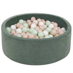 KiddyMoon pehme palliväljak ümmargune 90x30cm/300 palli ∅ 7cm / 2.75In lastele, Foam Velvet Ball Pool Baby Playballs, Made In The EU, metsaroheline:pastelne beež/valge/mint hind ja info | Imikute mänguasjad | kaup24.ee