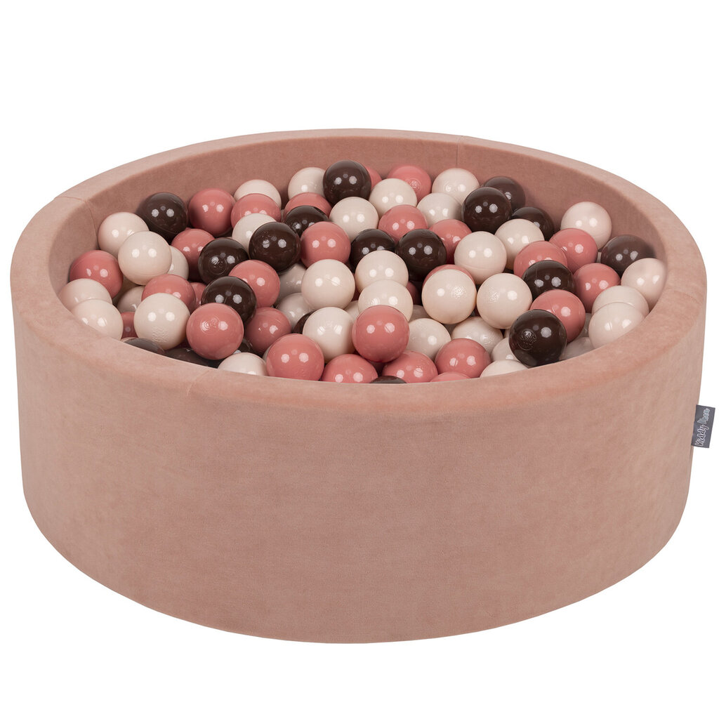 KiddyMoon pehme palliväljak ümmargune 90x30cm/200 palli ∅ 7cm / 2.75In lastele, Foam Velvet Ball Pool Baby Playballs, Made In The EU, desert pink:pastelbeež/salmon pink/pruun hind ja info | Imikute mänguasjad | kaup24.ee