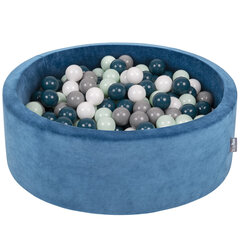 KiddyMoon pehme palliväljak ümmargune 90x30cm/300 palli ∅ 7cm / 2.75In lastele, Foam Velvet Ball Pool Baby Playballs, Made In The EU, laguun türkiissinine:tumetürkiissinine/halli/valge/mint hind ja info | Imikute mänguasjad | kaup24.ee