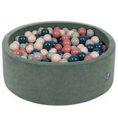 KiddyMoon pehme palliväljak ümmargune 90x30cm/300 palli ∅ 7cm / 2.75In lastele, Foam Velvet Ball Pool Baby Playballs, Made In The EU, metsas roheline:tumeturkiis/pastellbeež/hallikas/loosimustvalge/lo hind ja info | Imikute mänguasjad | kaup24.ee