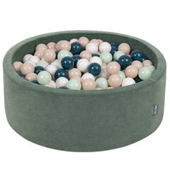 KiddyMoon pehme palliväljak ümmargune 90x30cm/300 palli ∅ 7cm / 2.75In lastele, Foam Velvet Ball Pool Baby Playballs, Made In The EU, metsas roheline:tumeturkiis/ pastellbeež/valge/mint hind ja info | Imikute mänguasjad | kaup24.ee