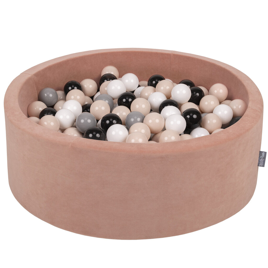 KiddyMoon Round Ball Pool Velvet Ball Pool 90x30cm/200 Balls ∅ 7Cm Ball Pits Beebidele Play Bath Väikelastele, Made in EU, Desert Rose: Pastel Beige/Grey/White/Black цена и информация | Imikute mänguasjad | kaup24.ee