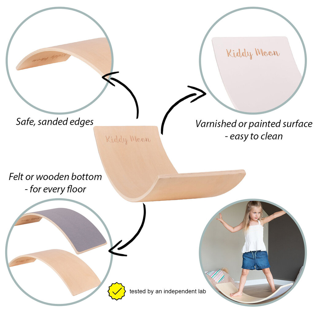KiddyMoon Balance Board puidust lastele, beebidele Montessori mänguasi, tasakaal, tasakaalustamine beebidele puidust mänguasi, tasakaalulaud wobble board tasakaal, hall hind ja info | Tasakaalupadjad | kaup24.ee