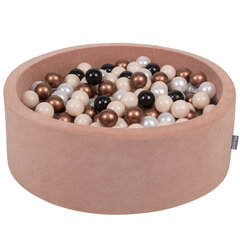 KiddyMoon pehme palliväljak ümmargune 90x30cm/300 palli ∅ 7cm / 2.75In lastele, Foam Velvet Ball Pool Baby Playballs, Made In The EU, desert pink:pastelbeež/copper/must/pearl hind ja info | Imikute mänguasjad | kaup24.ee