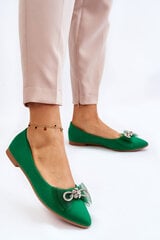 Naiste V-kaelusega baleriinikingad dekoratiivse vibuga, helendav roheline 23450-H hind ja info | Naiste kingad | kaup24.ee