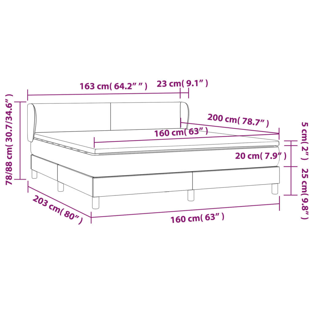 vidaXL kontinentaalvoodi madratsiga, tumehall, 160x200 cm, samet hind ja info | Voodid | kaup24.ee