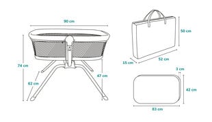 Beebivoodi 3in1 Lionelo Malin, Grey Stone hind ja info | Reisivoodid, mänguaedikud | kaup24.ee