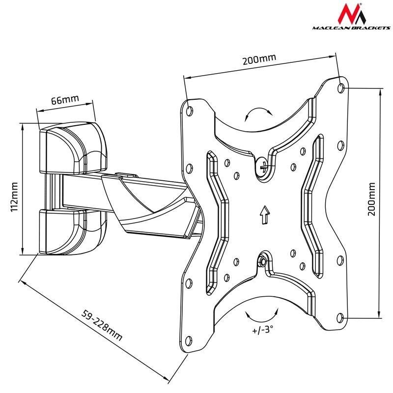 Maclean MC-741 Braket for TV or monitor 13-42 '' 25kg black цена и информация | Kaablid ja juhtmed | kaup24.ee