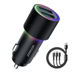 Joyroom car charger 2 x USB with illumination 24W + power cable 3in1 USB Type C / micro USB / Lightning 1.2m black (JR-CL10) hind ja info | Mobiiltelefonide laadijad | kaup24.ee