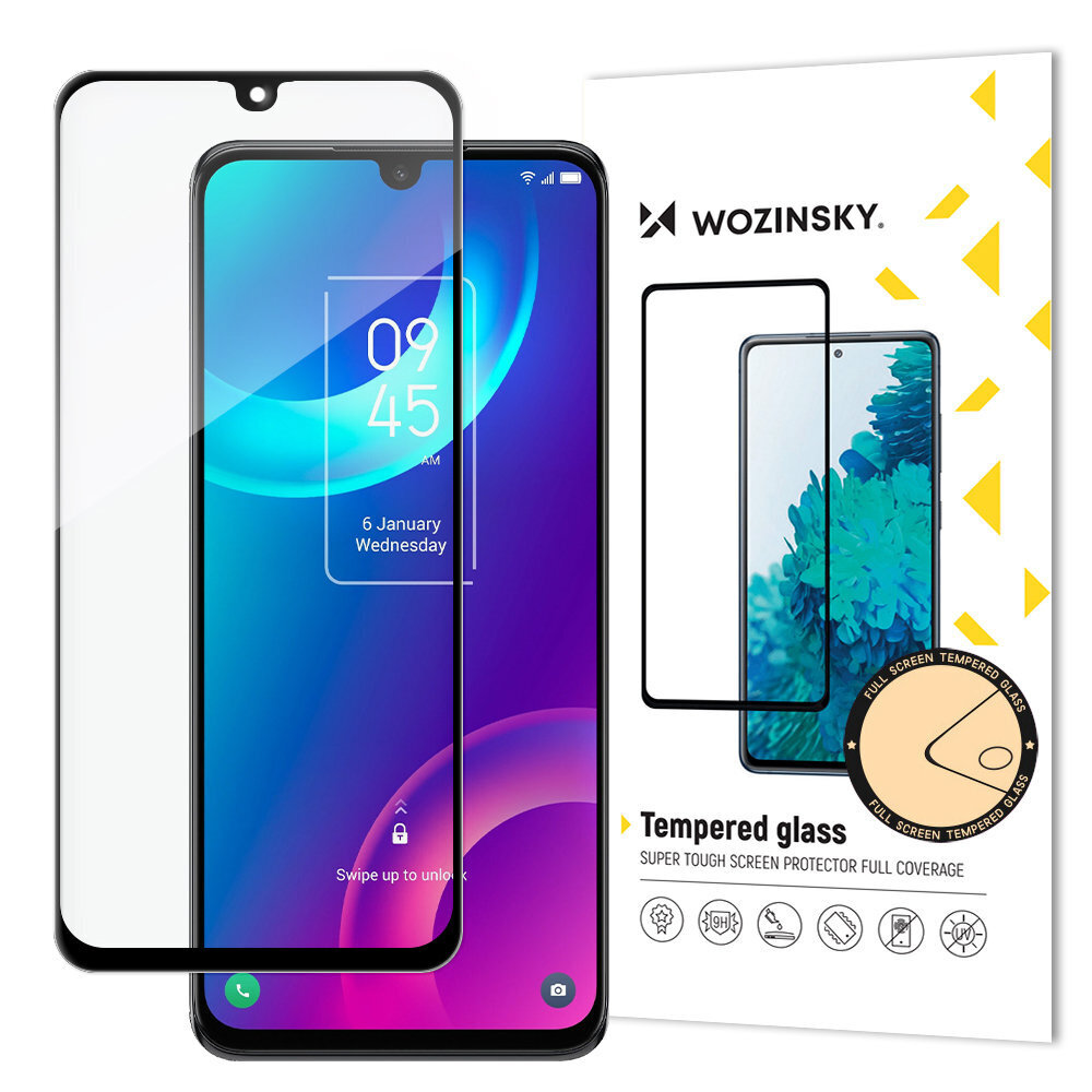 Wozinsky Super Durable Full Glue Tempered Glass Full Screen With Frame Case Friendly TCL 30 5G Black hind ja info | Ekraani kaitsekiled | kaup24.ee