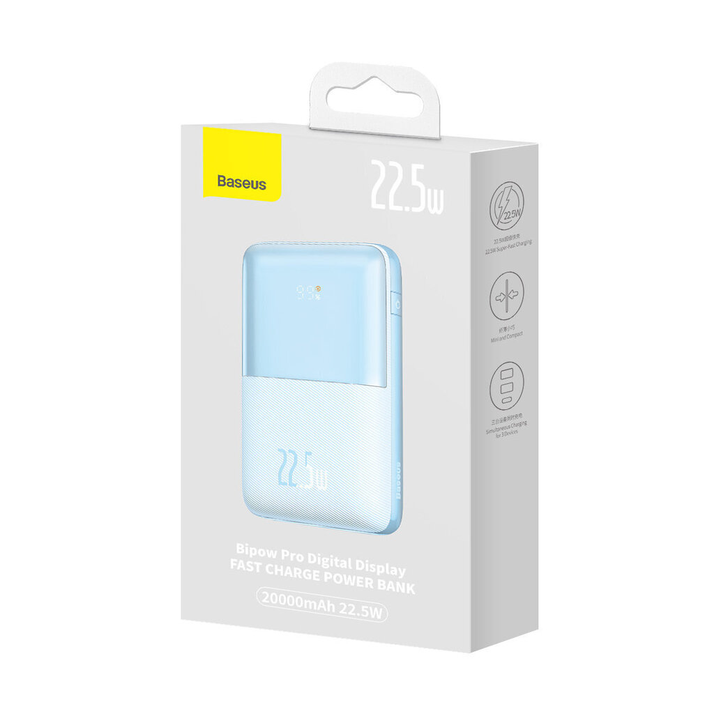 Baseus Baseus Pro 20000mAh 22.5W Blue Powerbank with USB Type A - USB Type C 3A 0.3m cable (PPBD040303) (Blue) hind ja info | Akupangad | kaup24.ee