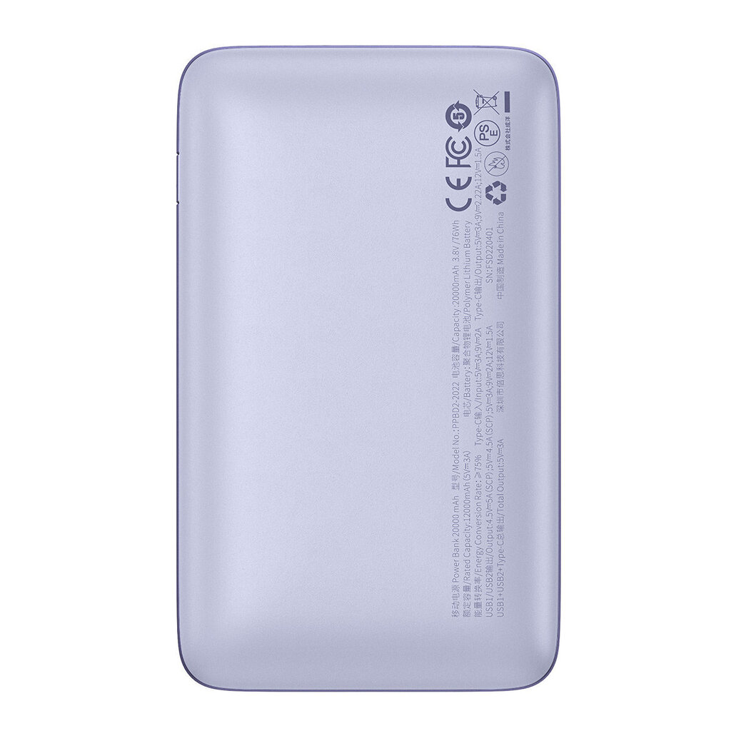 Baseus Baseus Pro 20000mAh 22.5W Powerbank Violet with USB Type A - USB Type C 3A 0.3m cable (PPBD040305) (Fioletowy) hind ja info | Akupangad | kaup24.ee