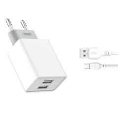 XO wall charger L65 2x USB 2,4A white + microUSB cable hind ja info | Mobiiltelefonide laadijad | kaup24.ee