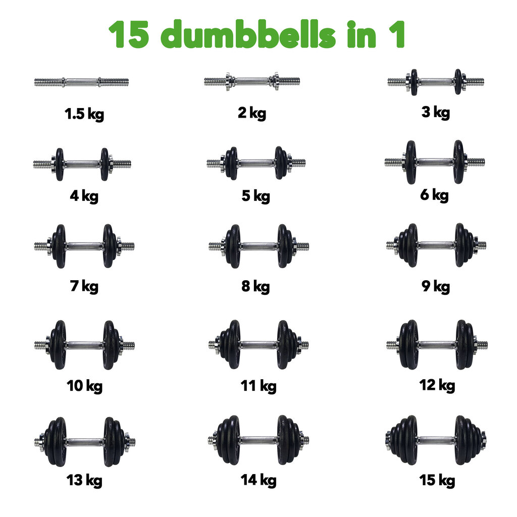 Hantel Tunturi 15 kg, metall цена и информация | Hantlid, kangid, raskused | kaup24.ee