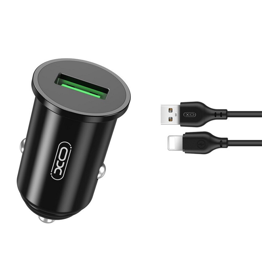 XO car charger TZ12 QC 3.0 18W 1x USB black + Lightning cable цена и информация | Mobiiltelefonide laadijad | kaup24.ee