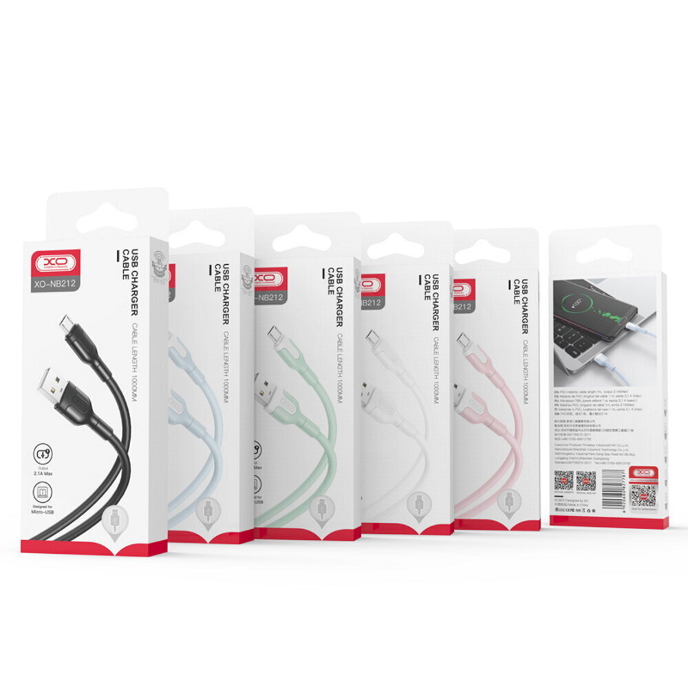 XO cable NB212 USB - microUSB 1,0 m 2,1A white цена и информация | Kaablid ja juhtmed | kaup24.ee