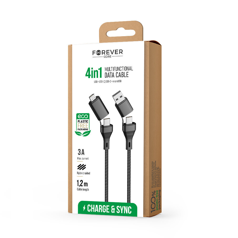 Forever Core 4in1, USB-C/USB-A/Micro USB, 1.2 m hind ja info | Kaablid ja juhtmed | kaup24.ee