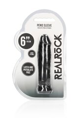 Рукав для пениса Realrock 16см, черный цвет цена и информация | Эрекционные кольца, насадки на пенис | kaup24.ee