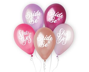 Trükipildiga õhupallid 13"/ 33 cm 5 tk "Bride to Be. She yes" 1621 hind ja info | Õhupallid | kaup24.ee