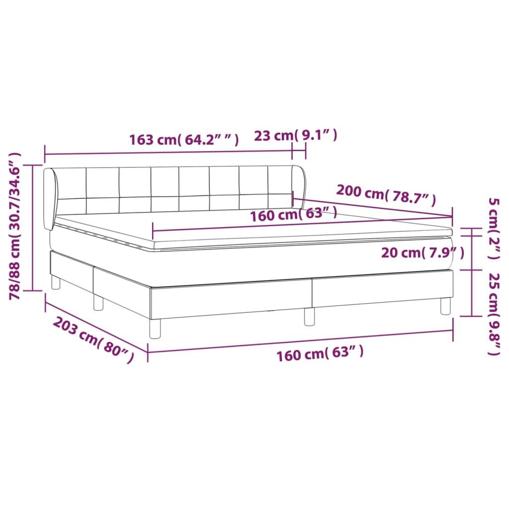 vidaXL kontinentaalvoodi madratsiga, helehall, 160x200 cm, samet hind ja info | Voodid | kaup24.ee