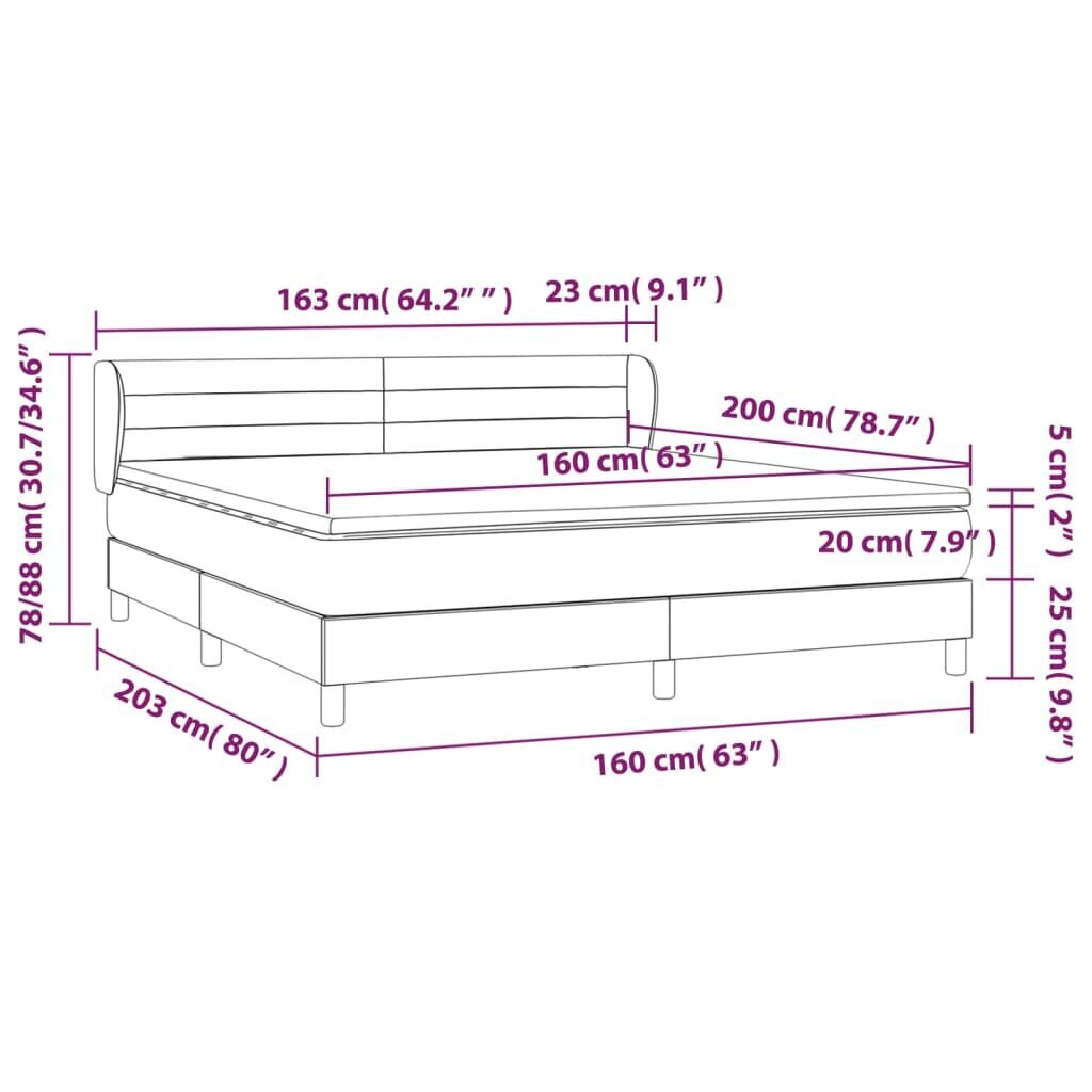 vidaXL kontinentaalvoodi madratsiga, roosa, 160x200 cm, samet hind ja info | Voodid | kaup24.ee