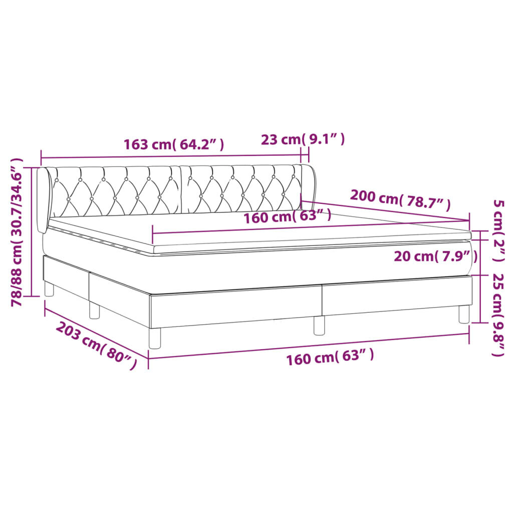 vidaXL kontinentaalvoodi madratsiga, roosa, 160x200 cm, samet hind ja info | Voodid | kaup24.ee