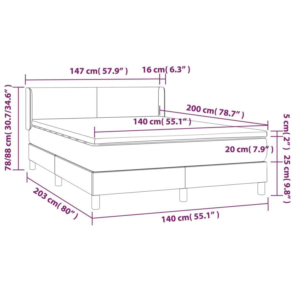 vidaXL kontinentaalvoodi madratsiga, valge, 140x200 cm, kunstnahk цена и информация | Voodid | kaup24.ee