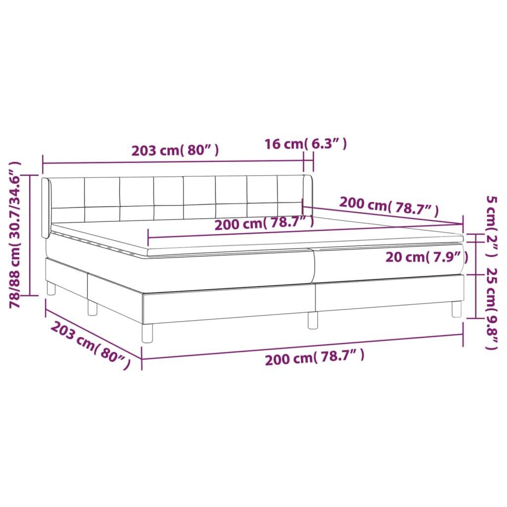 vidaXL kontinentaalvoodi madratsiga, tumeroheline, 200x200 cm, samet hind ja info | Voodid | kaup24.ee