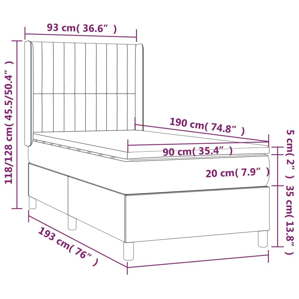 vidaXL kontinentaalvoodi madratsiga, sinine, 90x190 cm, kangas hind ja info | Voodid | kaup24.ee