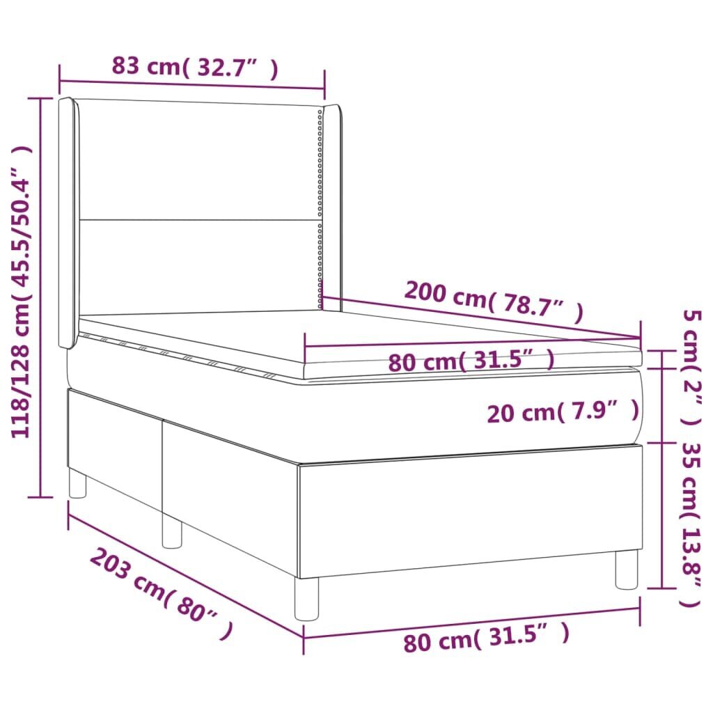 vidaXL kontinentaalvoodi madratsiga, valge, 80x200 cm, kunstnahk hind ja info | Voodid | kaup24.ee