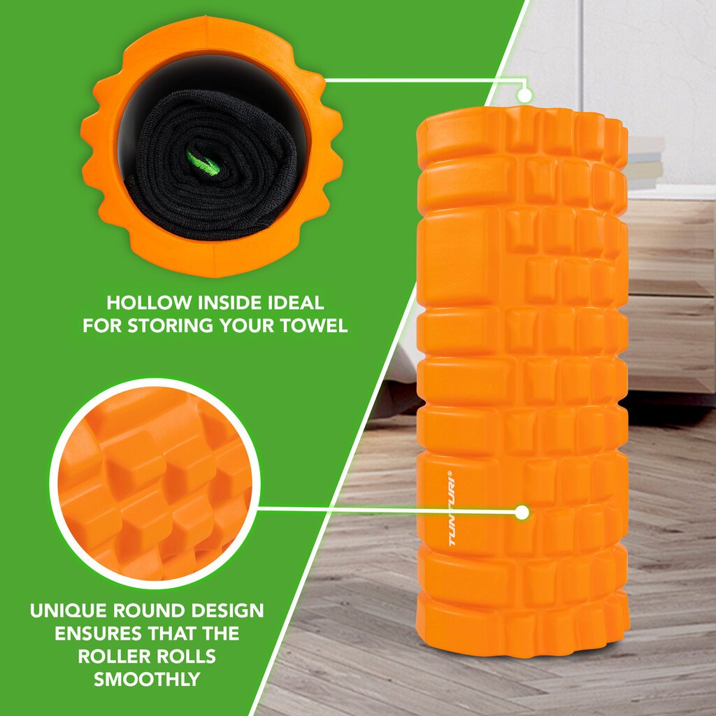 Massaažirull TUNTURI Yoga Foam Grid Roller 33cm, oranž цена и информация | Massaažikaubad | kaup24.ee