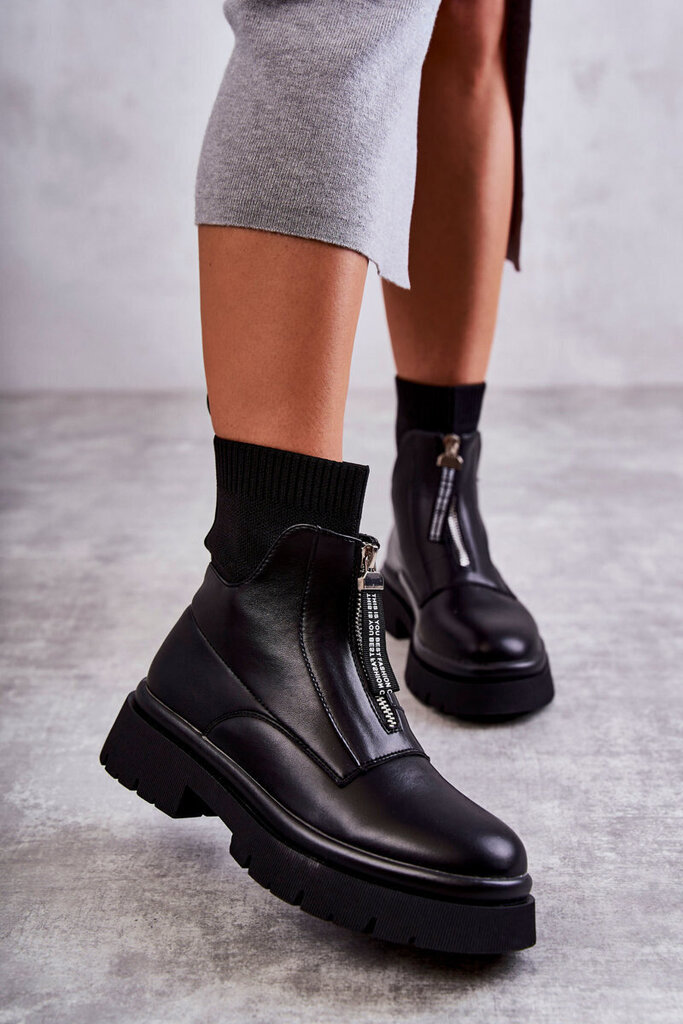 Naiste sokid, lukuga kingad, must värv 21529-H hind ja info | Naiste saapad | kaup24.ee