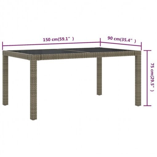 vidaXL aialaud 150 x 90 x 75 cm, karastatud klaas ja polürotang, hall цена и информация | Aialauad | kaup24.ee