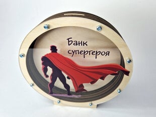 Цветная деревянная круглая копилка в подарок мужчине “Банк супергероя” цена и информация | Оригинальные копилки | kaup24.ee