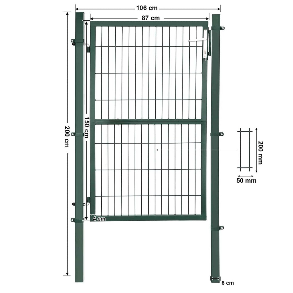 Metallist aiavärav 106 x 150 cm, roheline värv GGD200L hind ja info | Aiad ja tarvikud | kaup24.ee