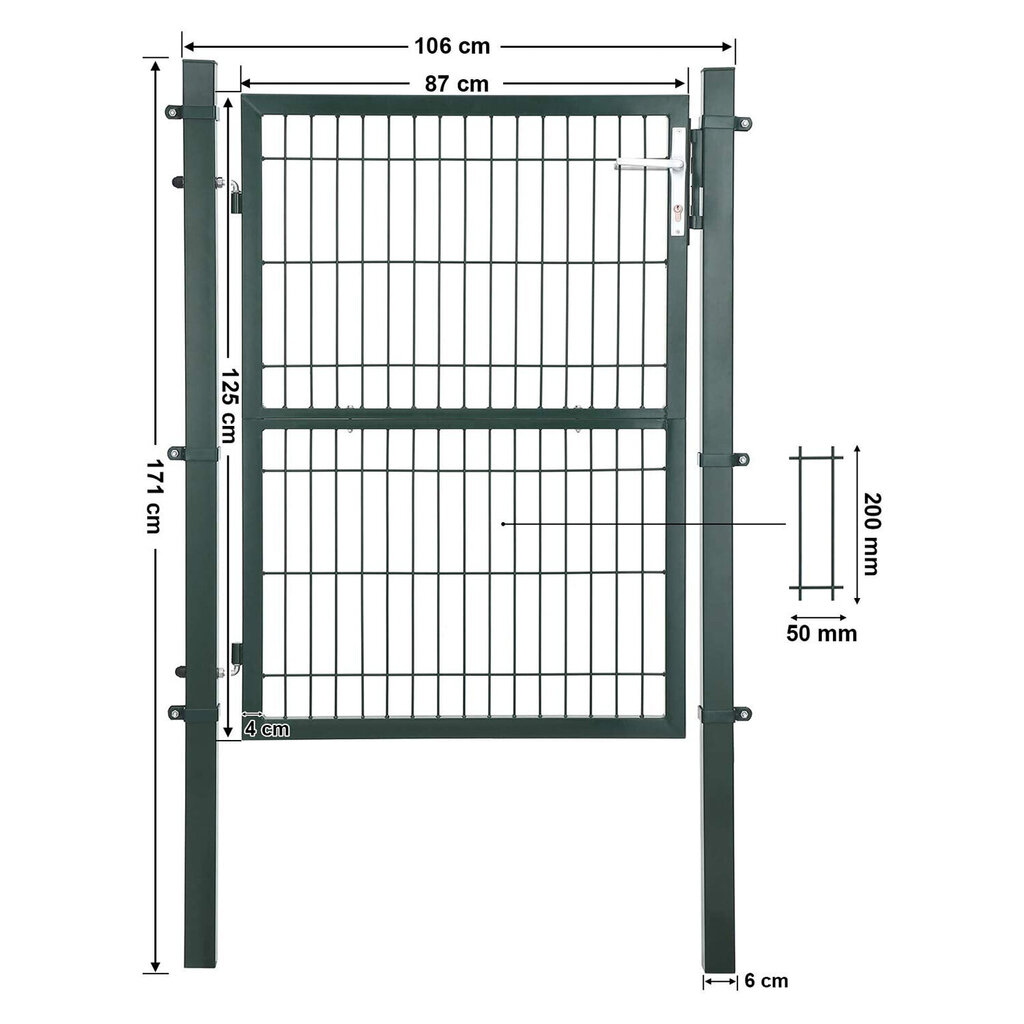 Tsingitud terasest aiavärav 106 x 125 cm, roheline hind ja info | Aiad ja tarvikud | kaup24.ee