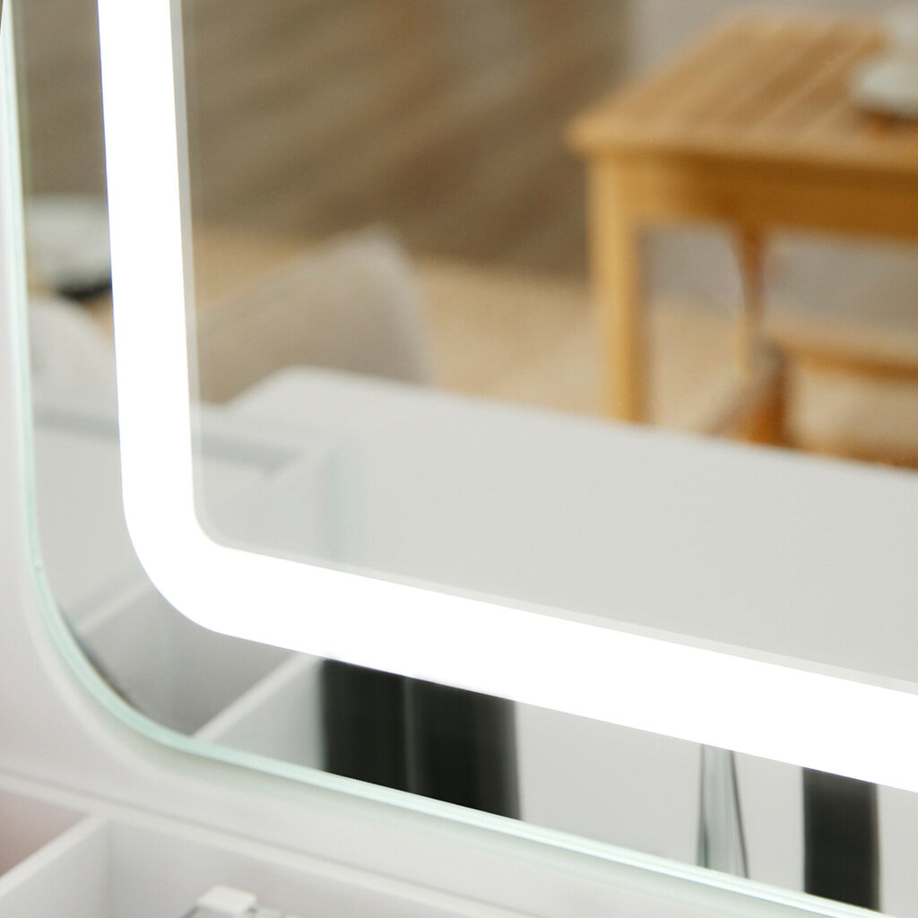 Tualettlaud LED valgustusega (3 värvi) ja peegliga Valge hind ja info | Tualettlauad | kaup24.ee