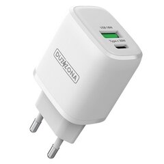 Сетевая зарядка DUZZONA T2 30W 1xUSB, 1xType-C белая цена и информация | Зарядные устройства для телефонов | kaup24.ee