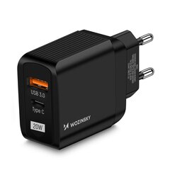 Wozinsky USB charger with 2 ports (USB, USB C) 20 W black hind ja info | Mobiiltelefonide laadijad | kaup24.ee